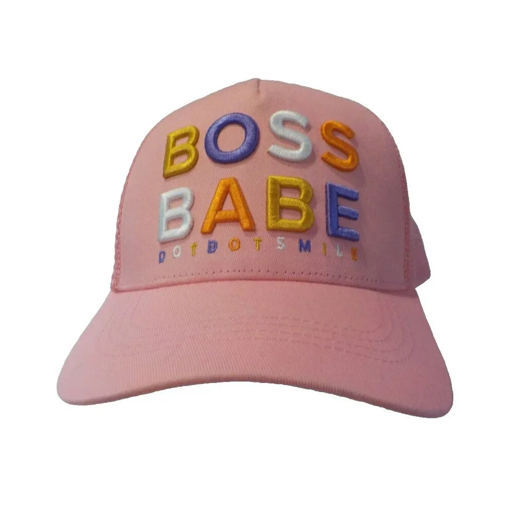 BOSS BABE Snapback Thick Embroidered Dot Dot Smile Pink Trucker Hat Ball Cap
